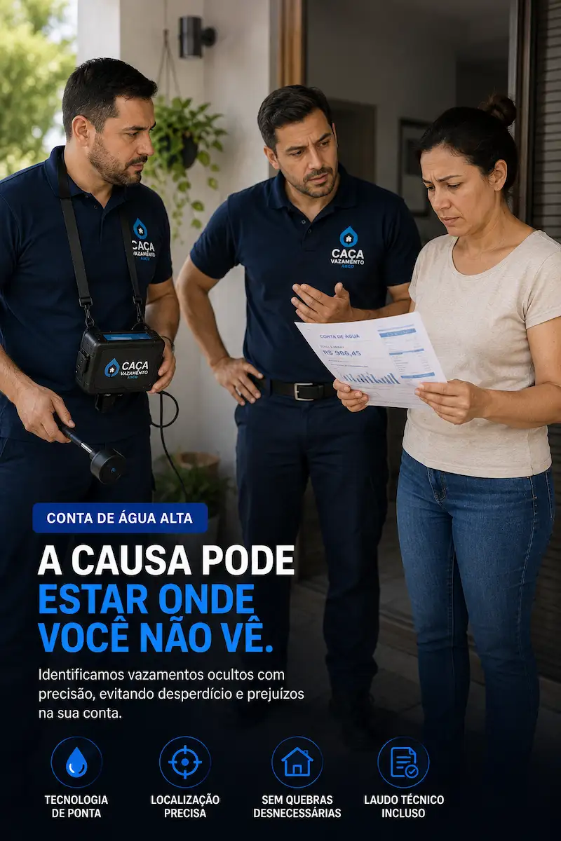 Cliente com conta de água alta sendo orientado por técnicos de caça vazamento